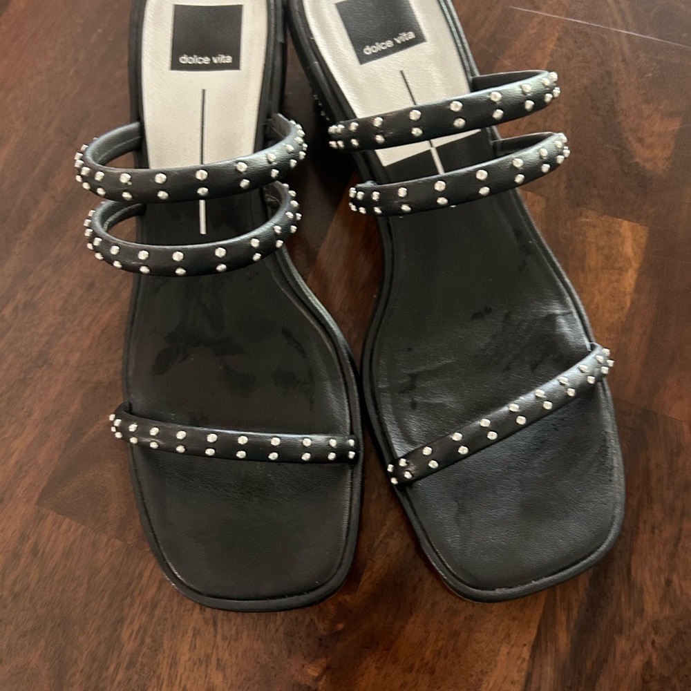 Dolce Vita Black Studded Triple-Strap Sandals